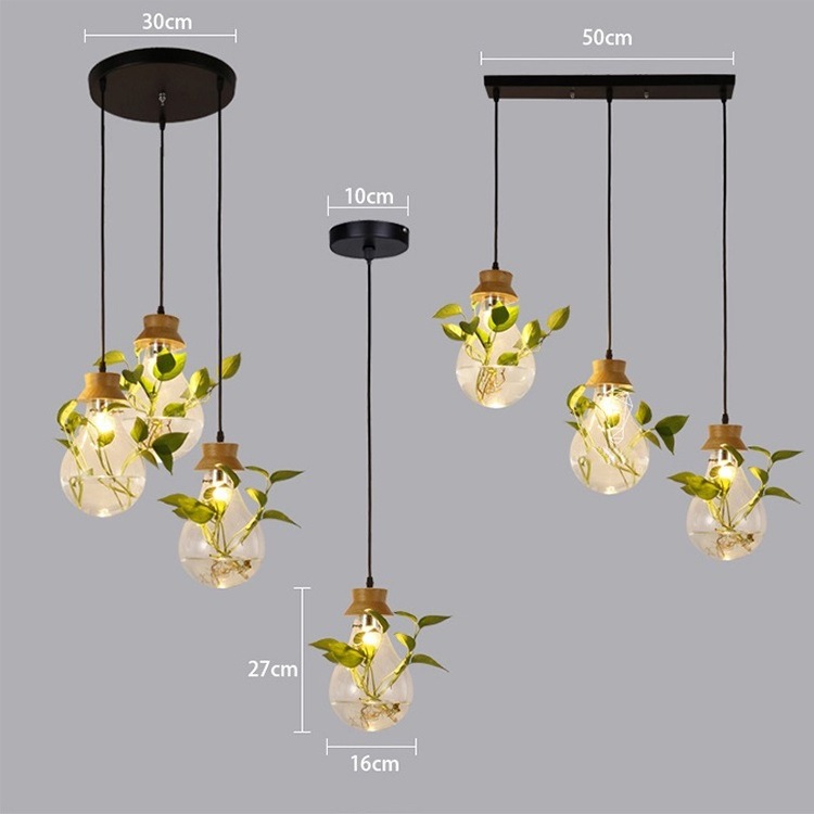 creative restaurant bar Art deco Led Plant pendant light Modern cafe plant glass chandelier hanging lamp fixture