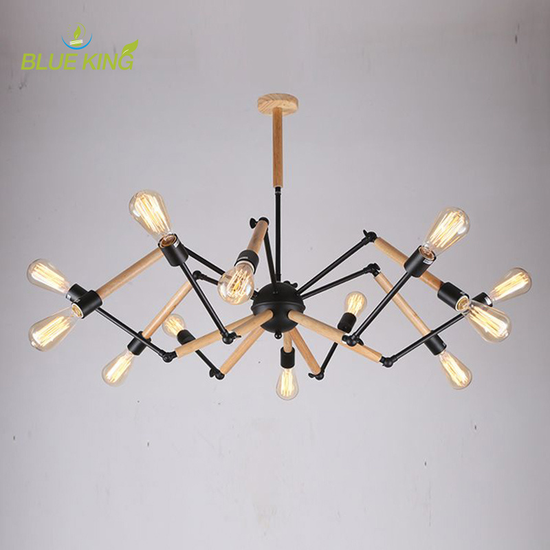 Wholesale Korean style natural wood light spider energy saving flush mount super bright ceiling light adjustable chandelier