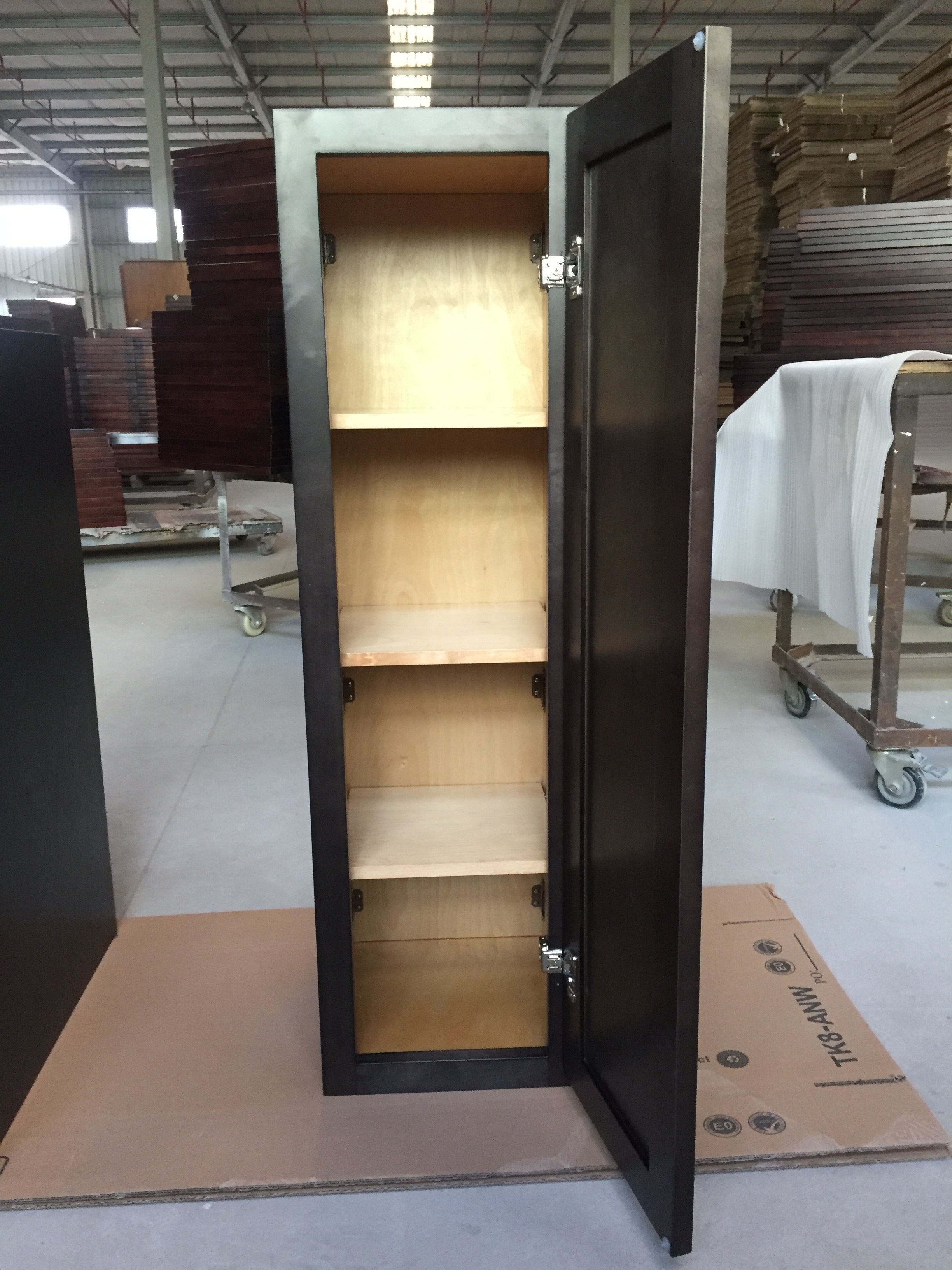 Latest Modern Style Customized Curved 2 Door Cupboard Solid Wood Kitchen Cabinet With Pantry