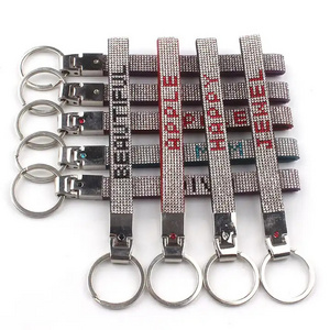 fashion pu keychain with rhinestone wristlet keychain with custom name keychain