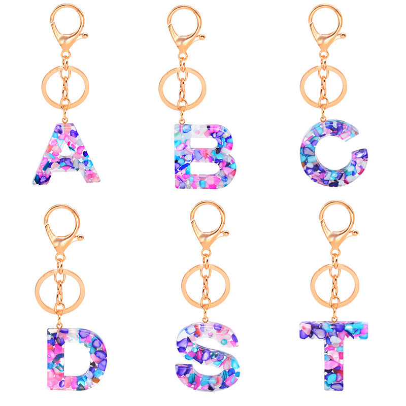 Wholesale constellation fruit slices letter keychain with tassels alphabet letter keychains epoxy resin initial keychain letter