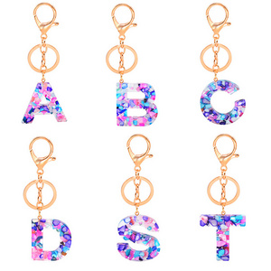 Wholesale constellation fruit slices letter keychain with tassels alphabet letter keychains epoxy resin initial keychain letter