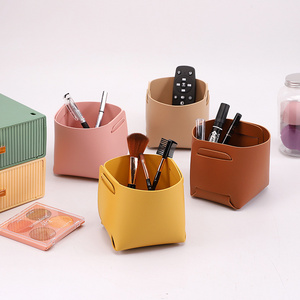 Multi Colors Simple Pen Pencil Holder Pu Leather Desk Storage Tray Organizer Foldable Storage Box