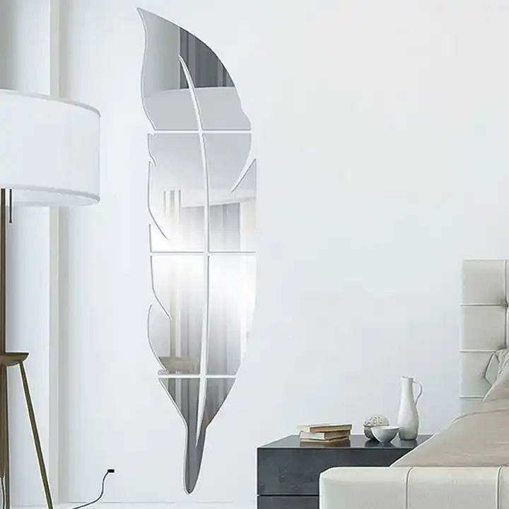 Wholesale 3D Feather Mirror Wall Sticker Room Decal Mural Art DIY Home Decor Decorative Mirrors