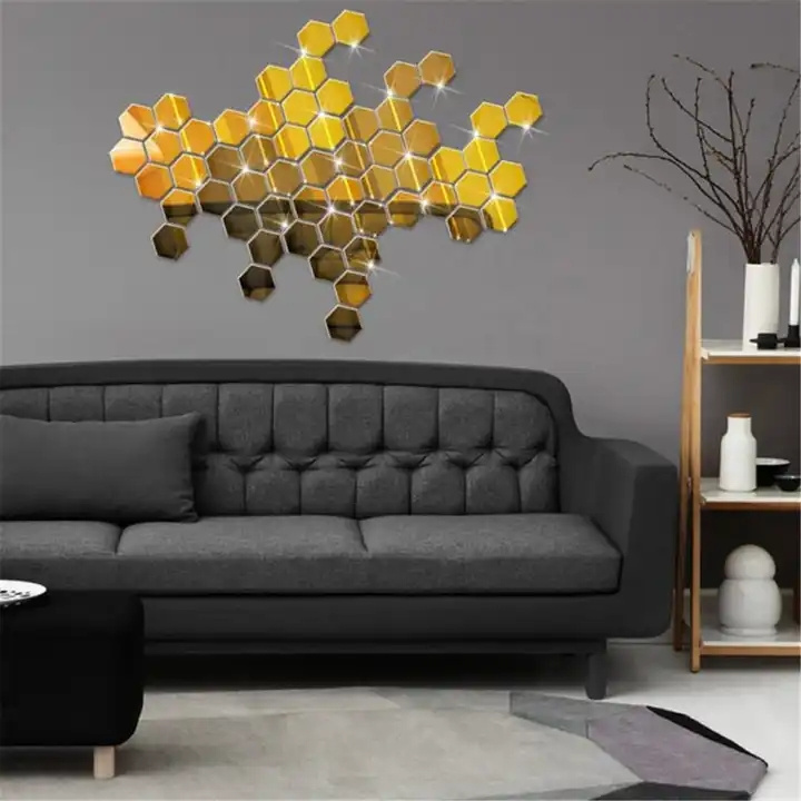 Decal Home Decor DIY Living Room Art Decal 3D Mirror Wall Acrylic Sticker Hexagon Vinyl Removable Wall Sticker