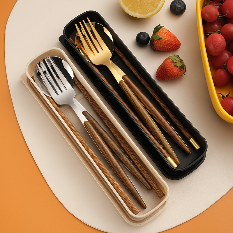 3pcs/Set Portugal Reusable Stainless Steel Cutlery Plastic Wooden Handle Flatware Set for Wedding