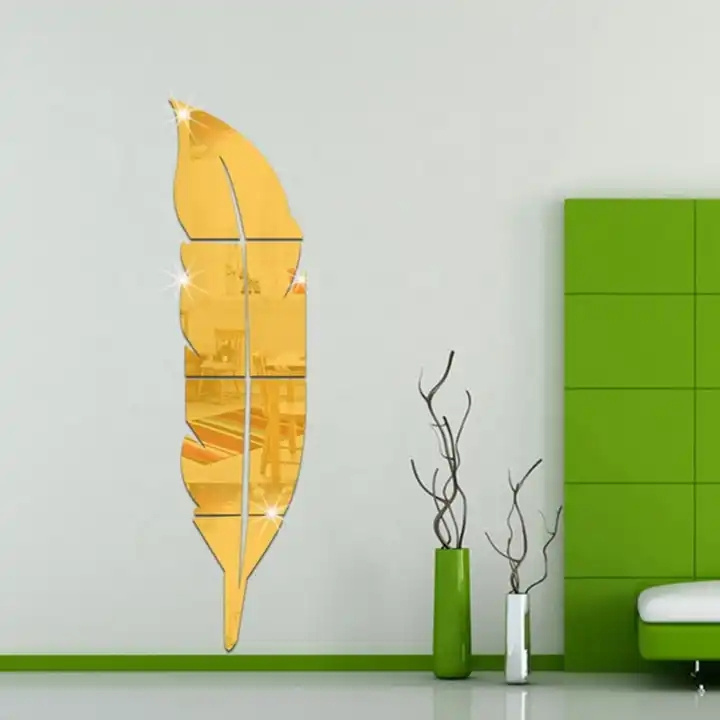 Wholesale 3D Feather Mirror Wall Sticker Room Decal Mural Art DIY Home Decor Decorative Mirrors