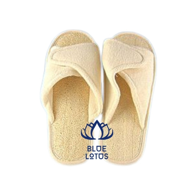 Blue Lotus Farm sells Loofah slippers, which are affordable, machine-washable, waterproof, and environmentally friendly.