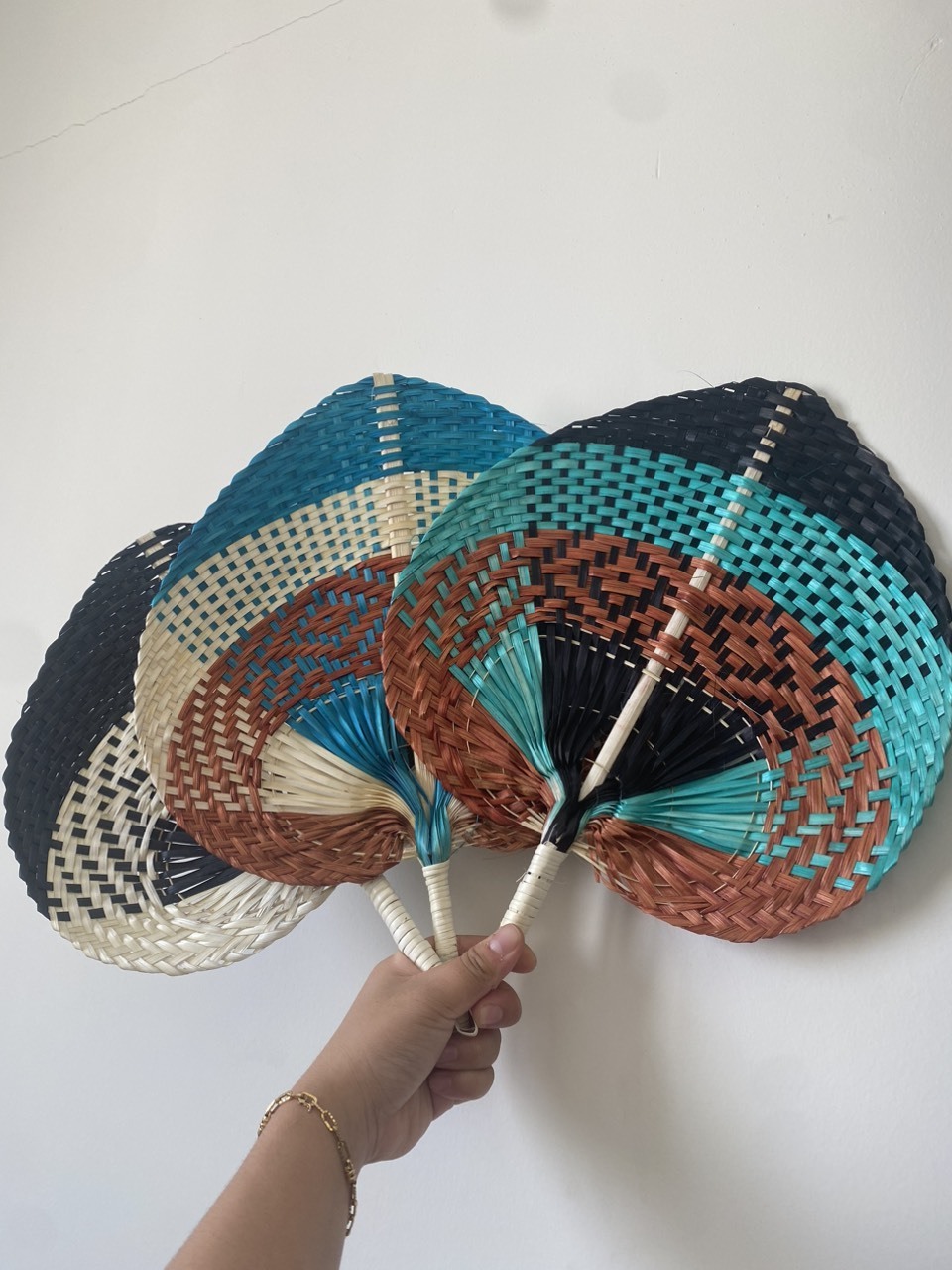 Rattan Decor Hand Fans, Bulk Wedding Camping Tropical Party Vietnam Hand Crafted Palm Leaf Fan, Bamboo Raffia Fan Hand Made Fan