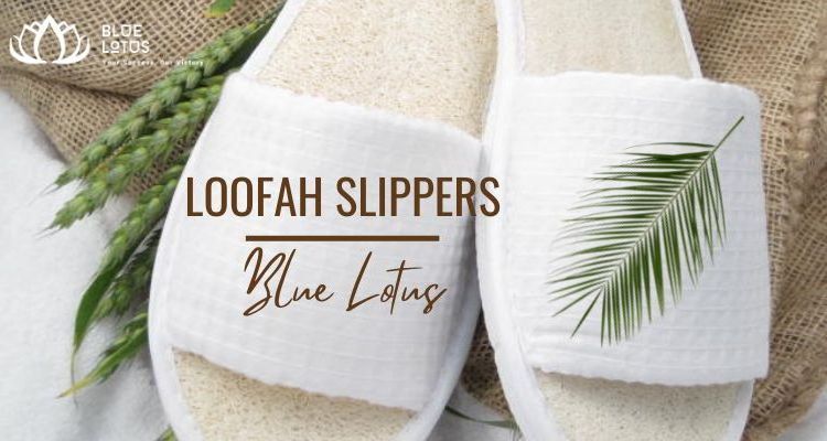 Blue Lotus Farm sells Loofah slippers, which are affordable, machine-washable, waterproof, and environmentally friendly.