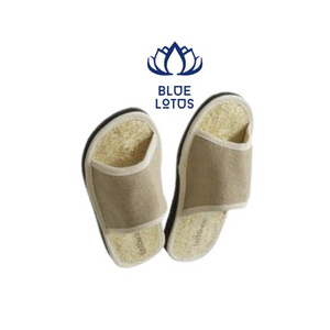 The cost-effective, machine-washable, waterproof, and eco-friendly Loofah slippers are available for purchase at Blue Lotus Farm