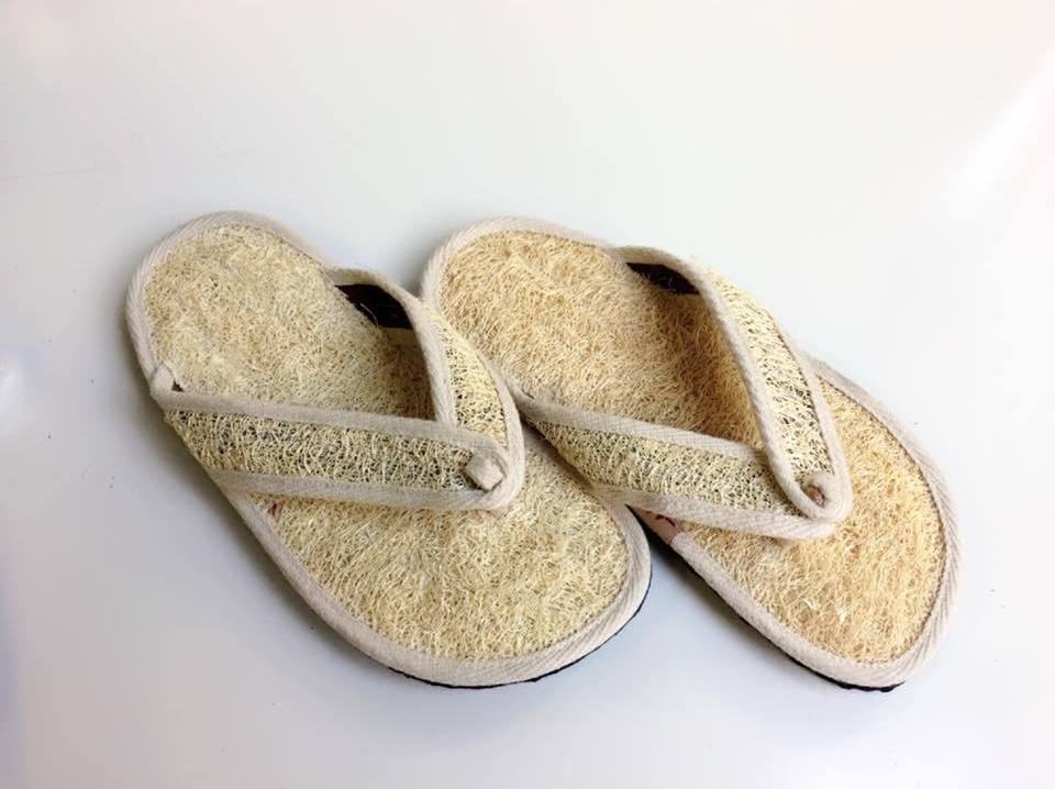 Blue Lotus Farm sells the affordable, machine-washable, waterproof, and environmentally friendly Loofah slippers.