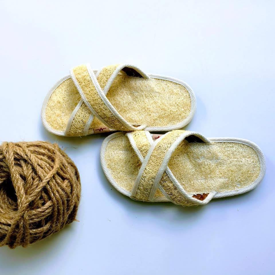 Blue Lotus Farm sells the affordable, machine-washable, waterproof, and environmentally friendly Loofah slippers.