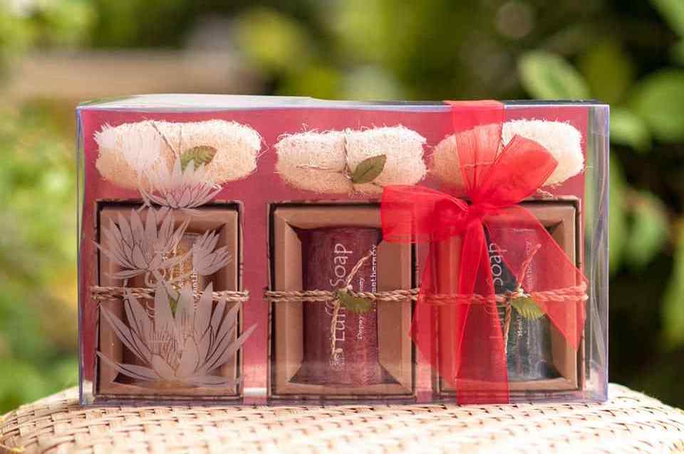 Wholesale OEM Shower Gel Gift Set Herbal Handmade Gift set Bath Gift Set Handmade Thailand Soap 100g shampoo 250ml