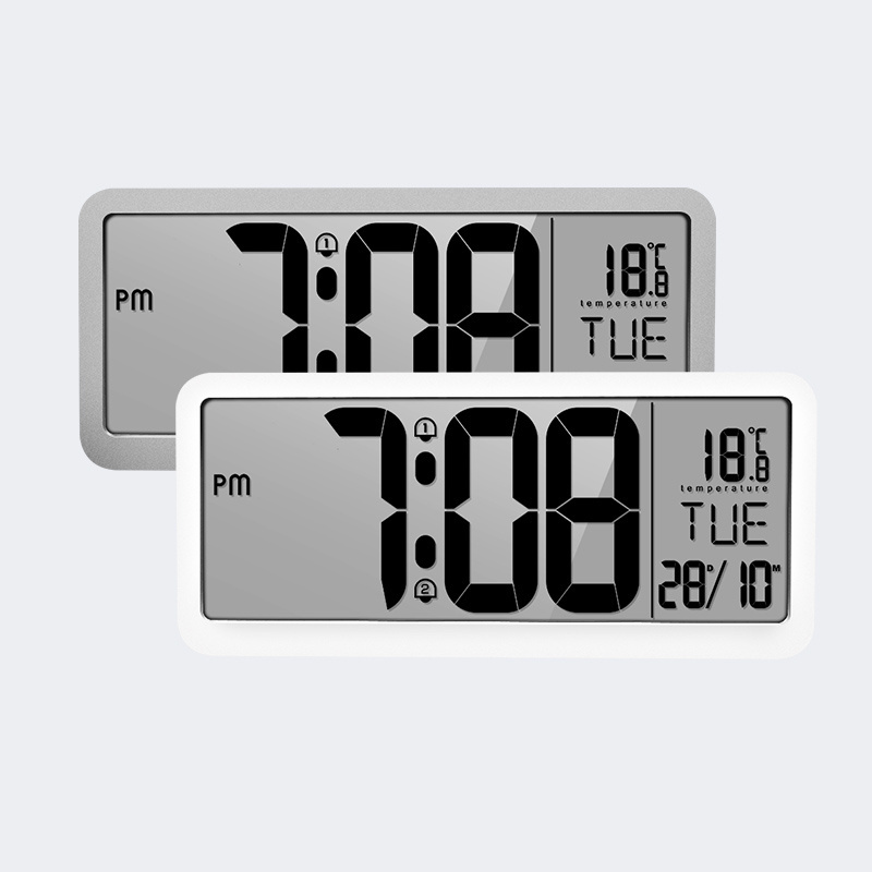 14 Inch Extra Large Display Temperature Digital Transparent LCD Alarm Wall Clock with Dual Alarm