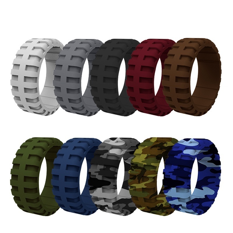 Custom Men Tire Tread Silicone Rings Outdoor Sports Ring 9 mm Width Breathable Sport Rubber Band Silicone Finger Ring