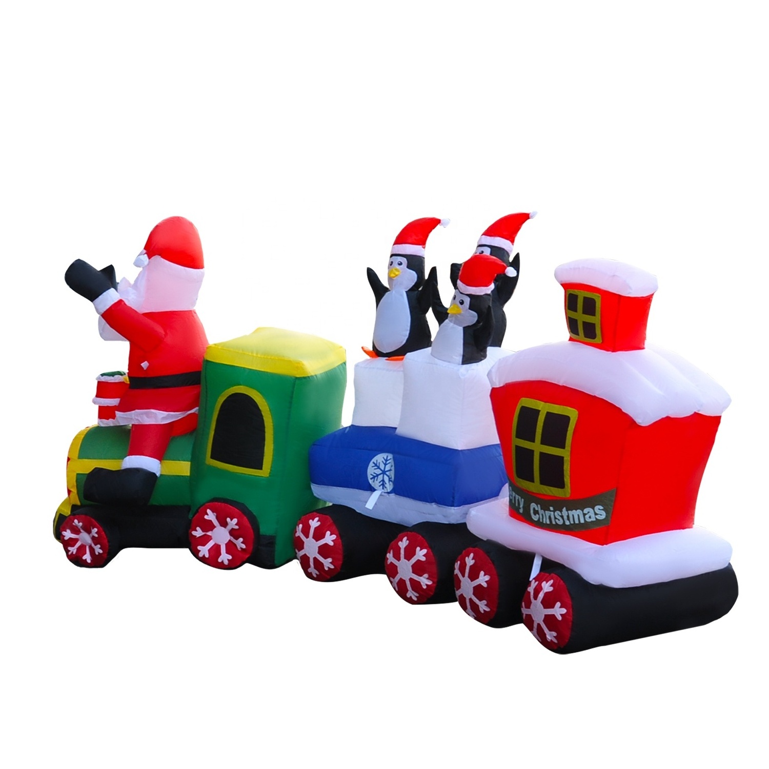 8ft LED-Lit Santa Driving Train Inflatable Christmas Decoration Party Supplies Garden Ornaments