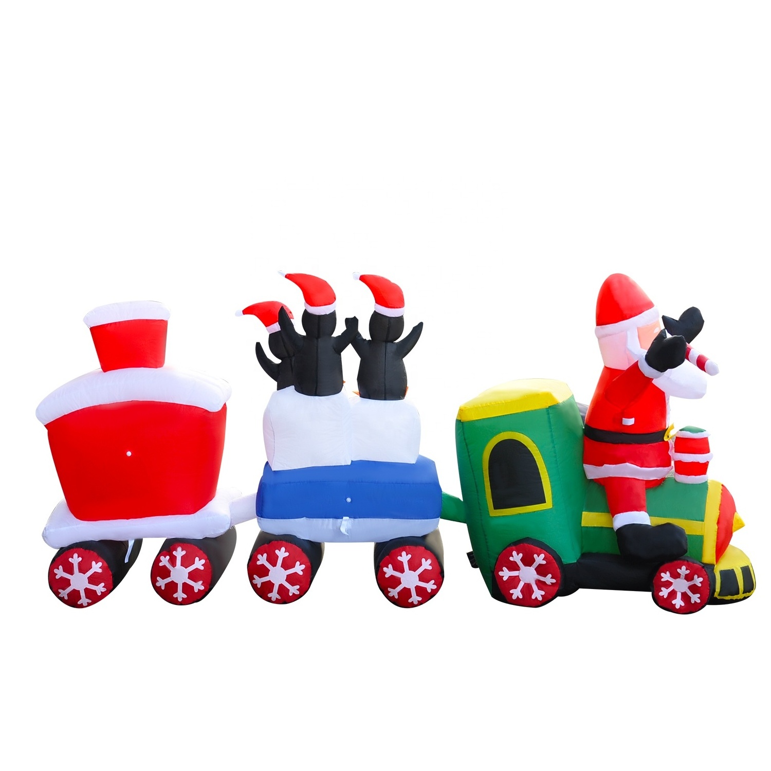 8ft LED-Lit Santa Driving Train Inflatable Christmas Decoration Party Supplies Garden Ornaments