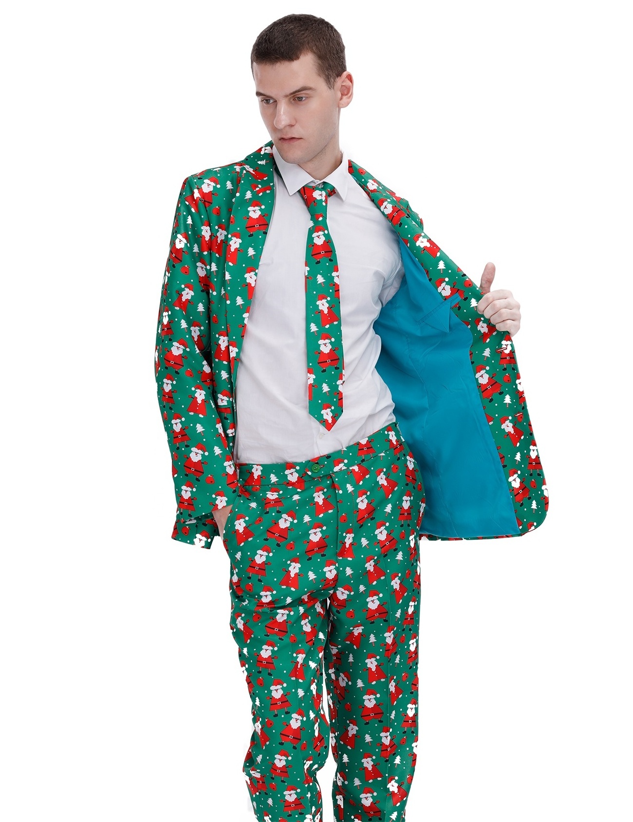 Men's Christmas Party Dress Suit Polyester Ball Costume with Pants for Adult Xmas Celebrations