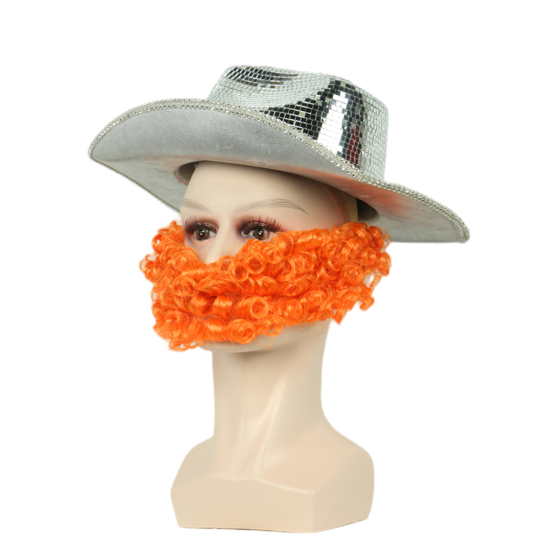 Luxury Halloween Party Cosplay Wizard Pirate Beard Orange Beards with Cream-Colored Lace Silk Base Wigs