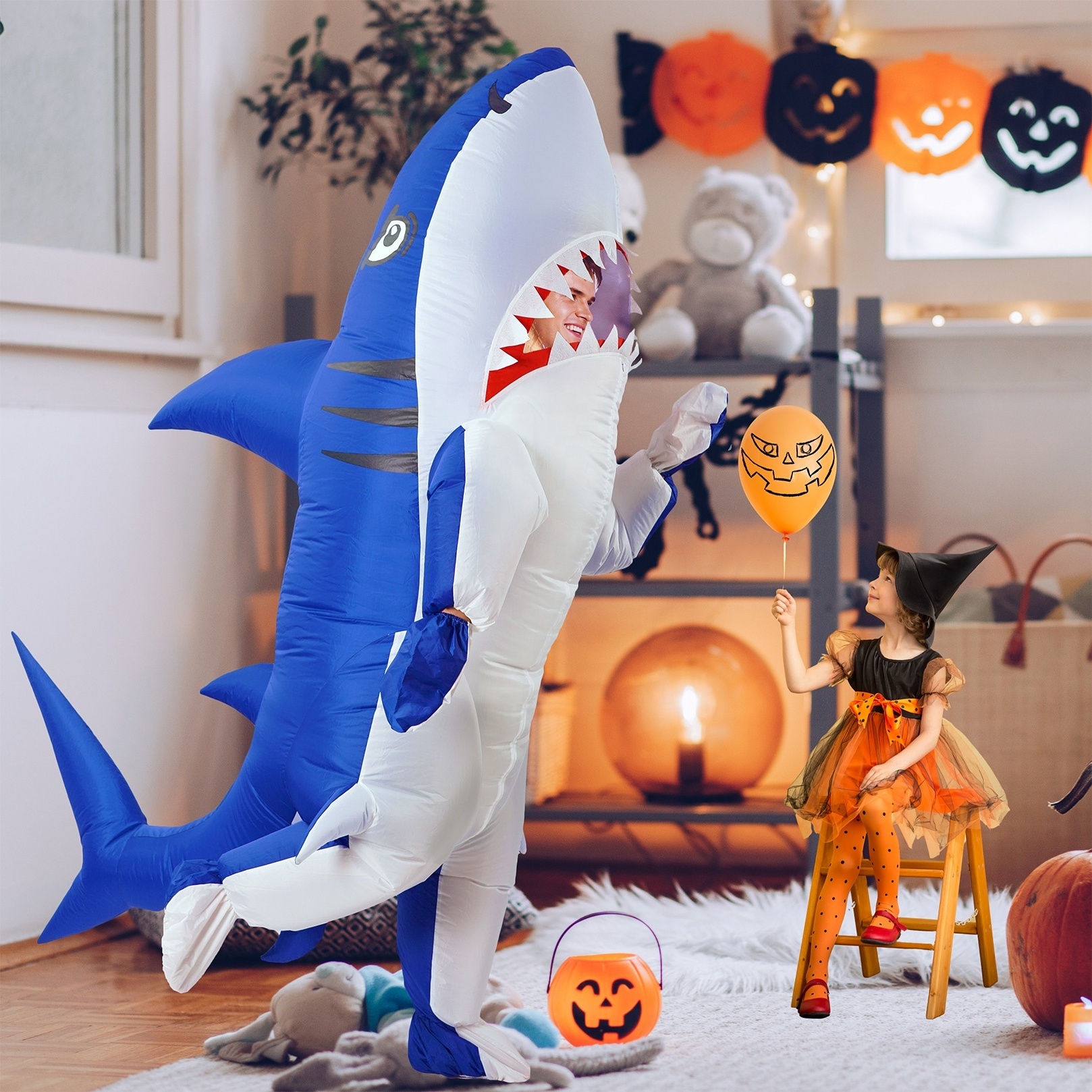 Adult Cosplay Costume Holiday Suit Halloween Inflatable Costume Shark Half Suit Inflation for party