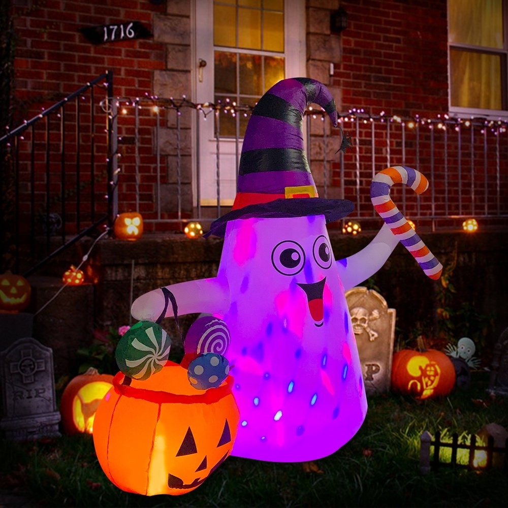 5FT 150CM Halloween Yard Decorations Candy Ghost Blow up with Built-In LED Lights for Halloween Festivities