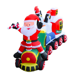 8ft LED-Lit Santa Driving Train Inflatable Christmas Decoration Party Supplies Garden Ornaments