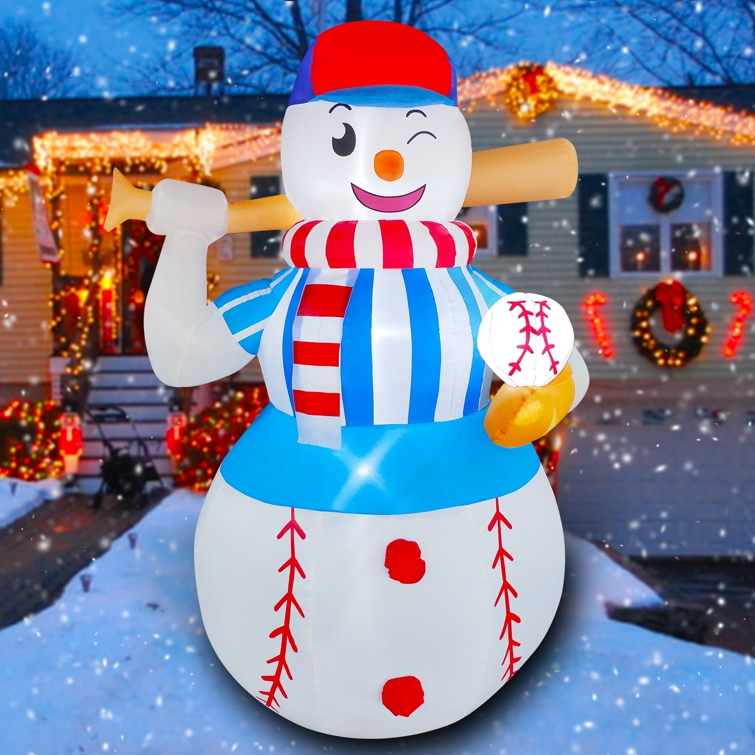 6ft Baseball Snowman Inflatable Christmas Decorations Outdoor Party Ornament Xmas Supplies Funny Decor