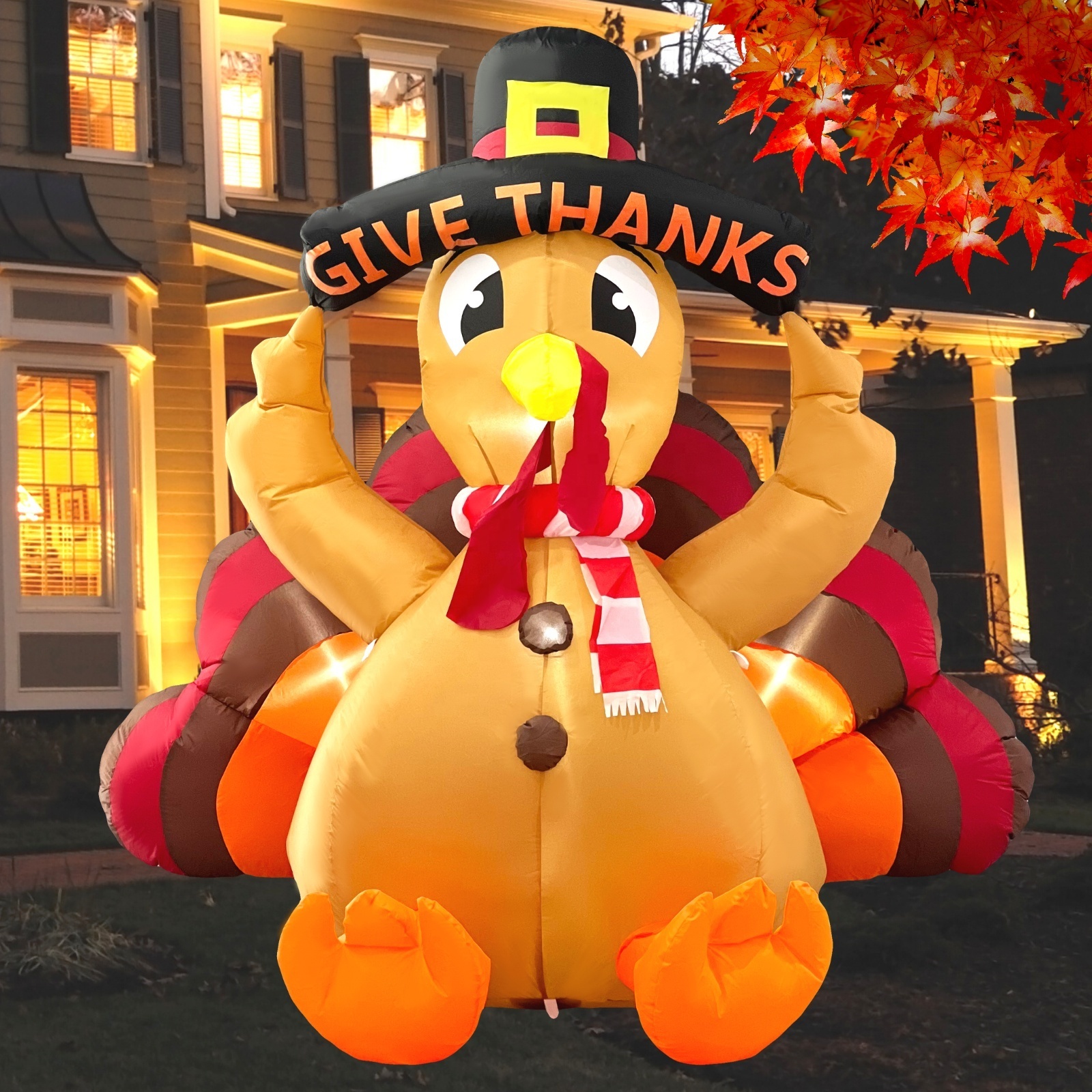 6FT Giant Inflatable Turkey for Thanksgiving Day Decorations Turkey Inflatable with LED Lights