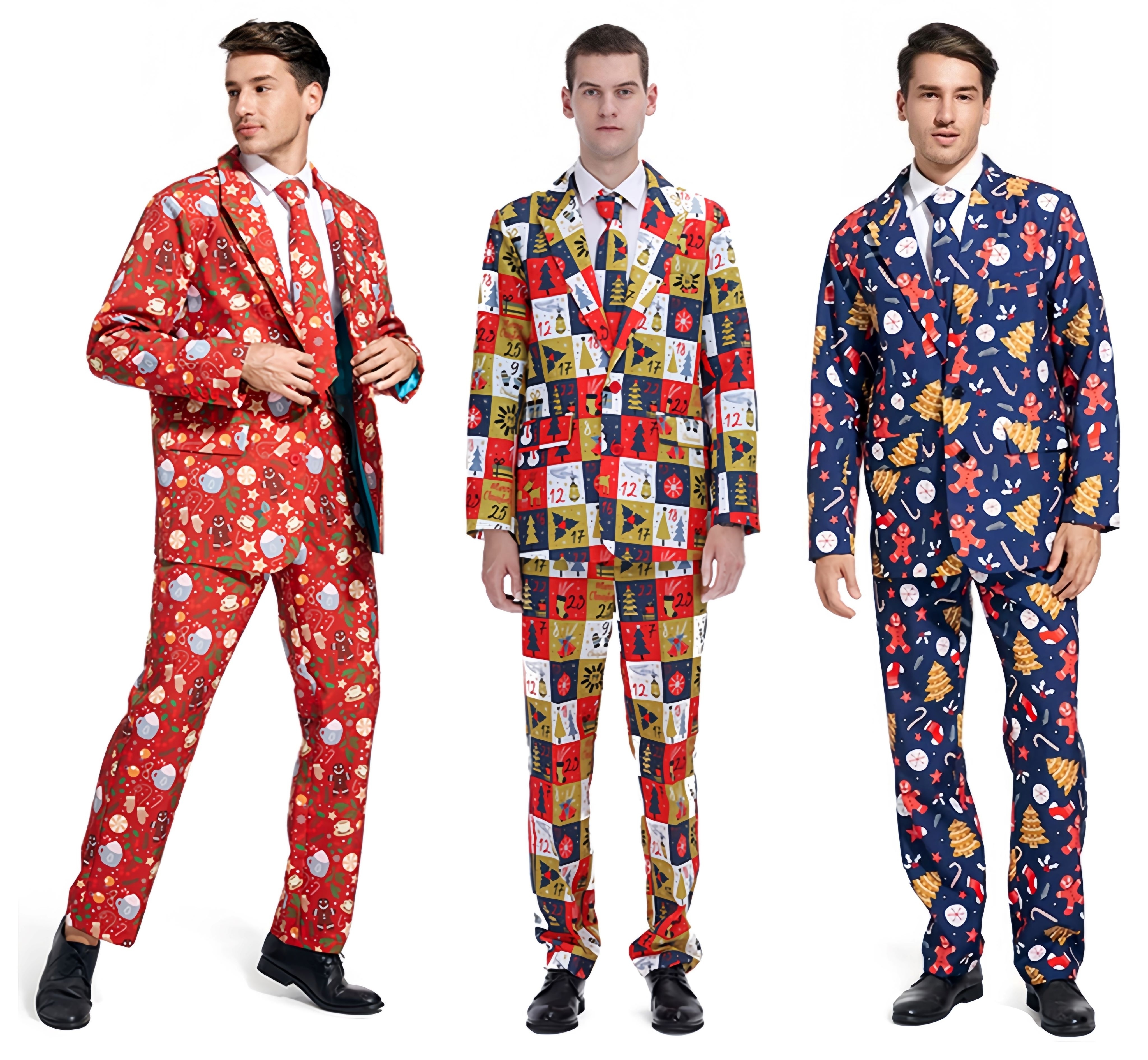 Christmas Party Dress Suit for Men Polyester Ball Costume with Pants for Adult Xmas Celebrations