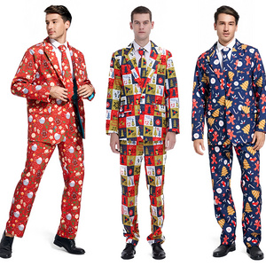 Christmas Party Dress Suit for Men Polyester Ball Costume with Pants for Adult Xmas Celebrations