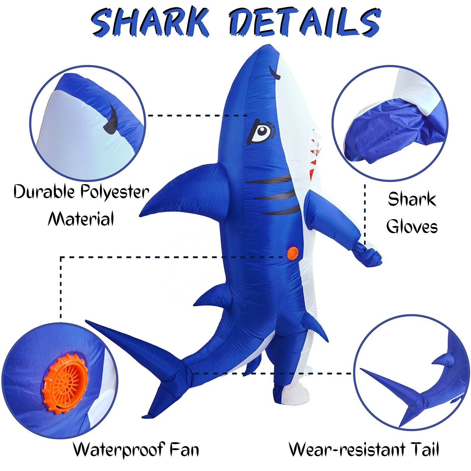 Adult Cosplay Costume Holiday Suit Halloween Inflatable Costume Shark Half Suit Inflation for party