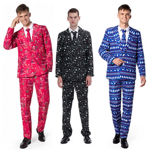 Men's Christmas Party Dress Suit Polyester Ball Costume with Pants for Adult Xmas Celebrations