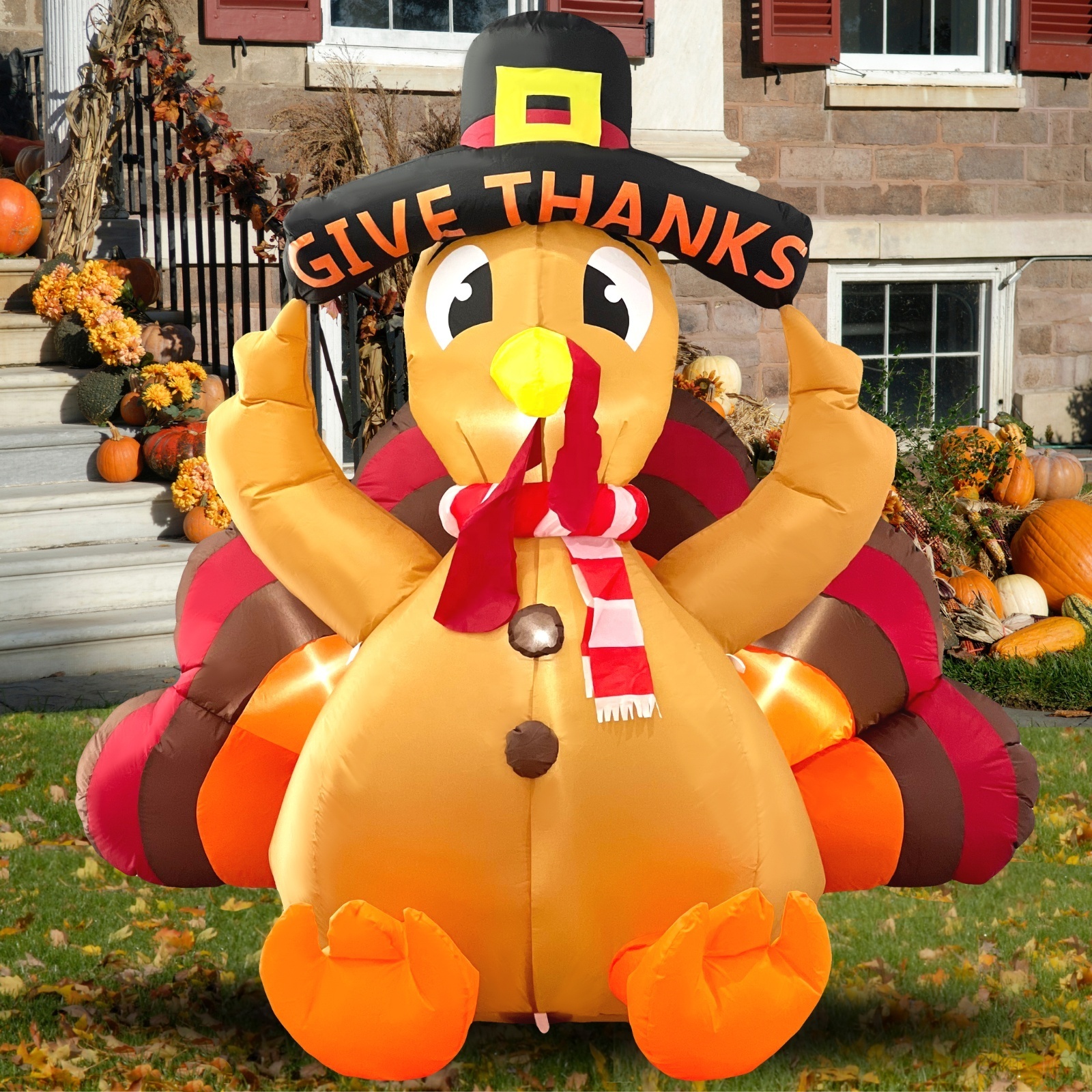 6FT Giant Inflatable Turkey for Thanksgiving Day Decorations Turkey Inflatable with LED Lights