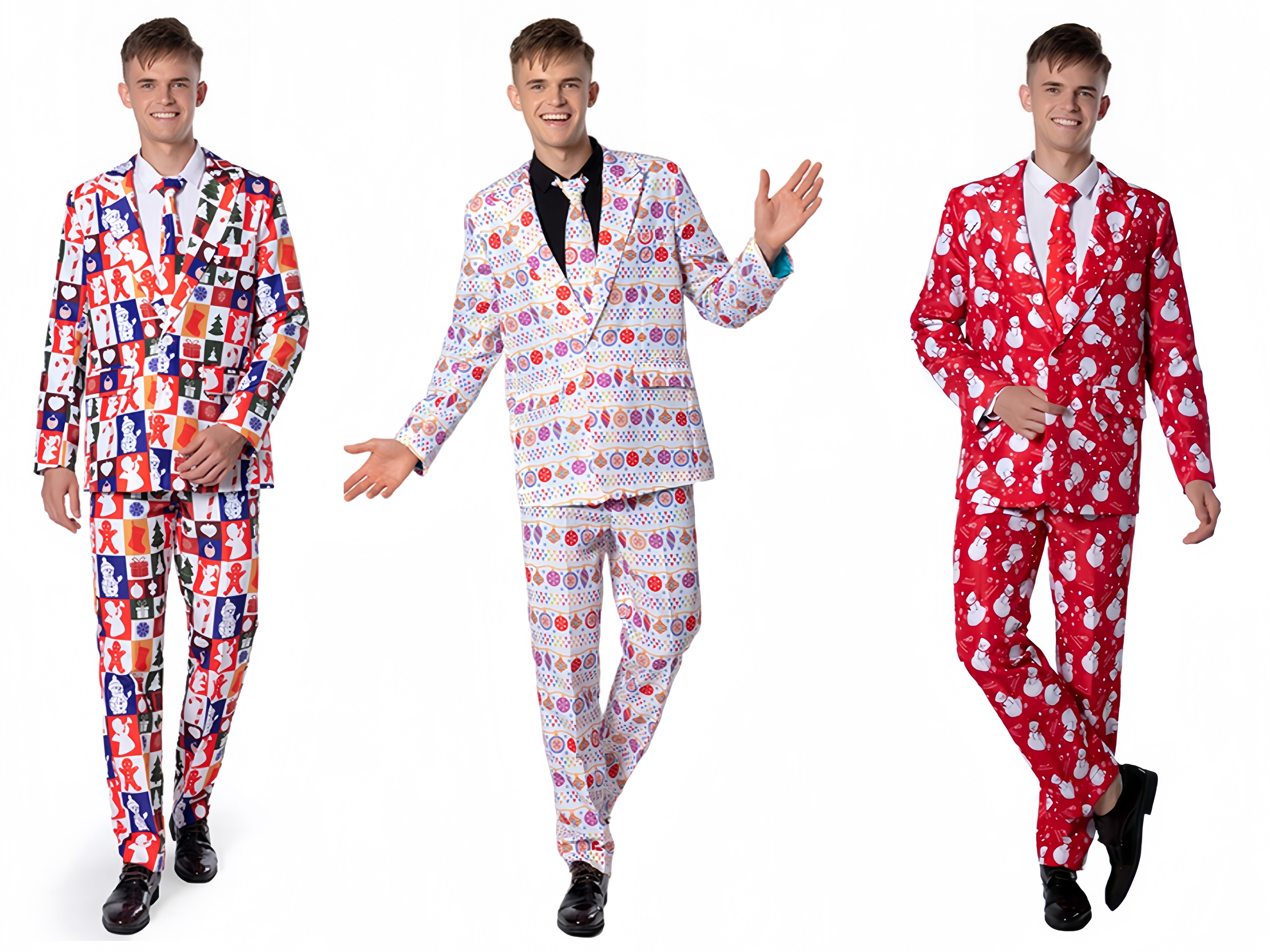 Men's Christmas Party Dress Suit Polyester Ball Costume with Pants for Adult Xmas Celebrations