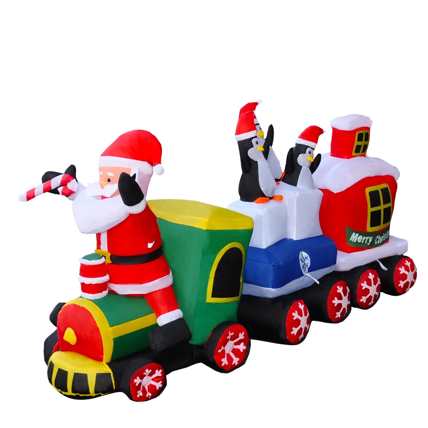 8ft LED-Lit Santa Driving Train Inflatable Christmas Decoration Party Supplies Garden Ornaments