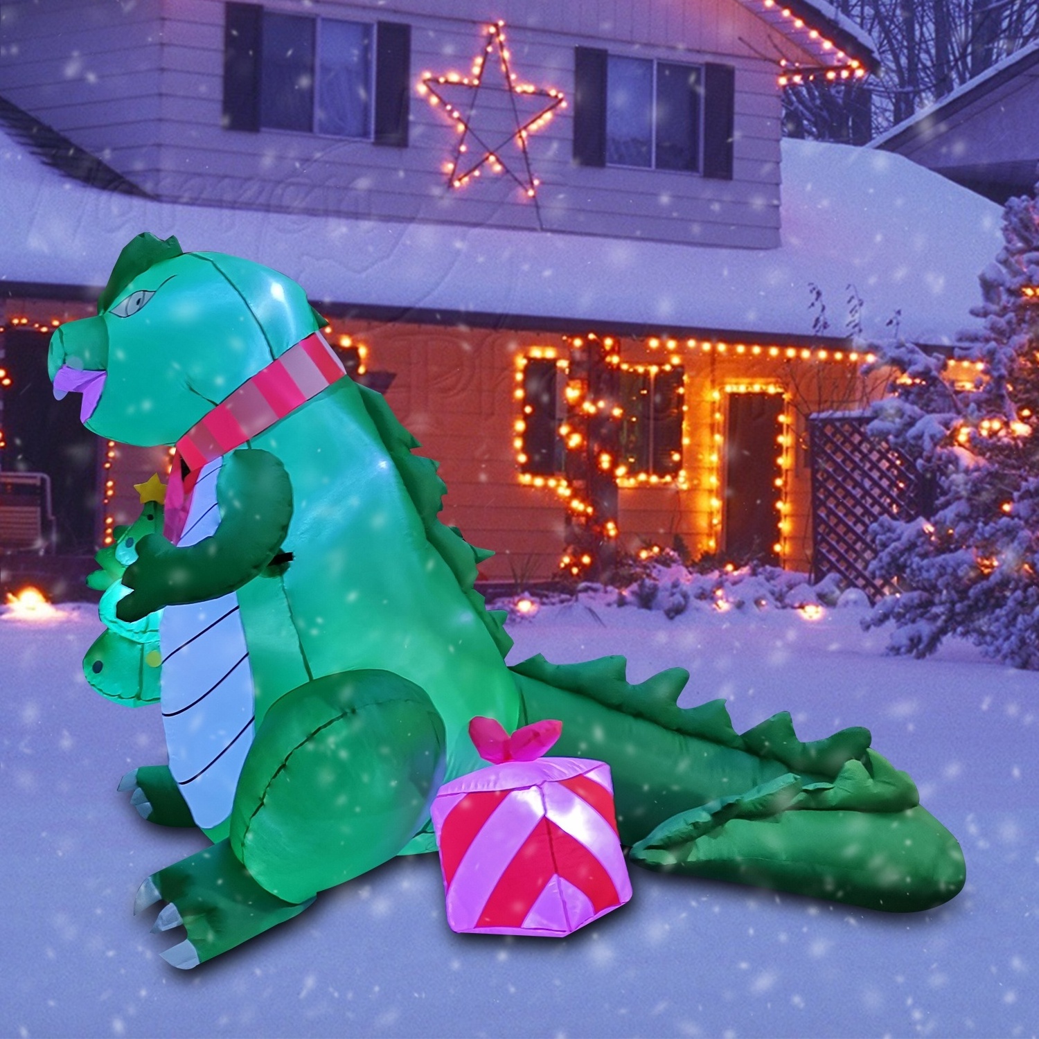 6ft Big Monster Huge Dinosaur Inflatable Christmas Decorations for Outdoor Party and Yard Decor Xmas Supplies