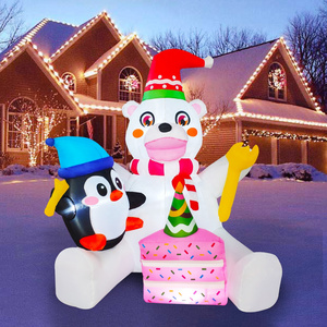 5ft Funny Polar Bear Eats Cake Inflatable Christmas Decoration with LED Lights Outdoor Party Supplies Ornament