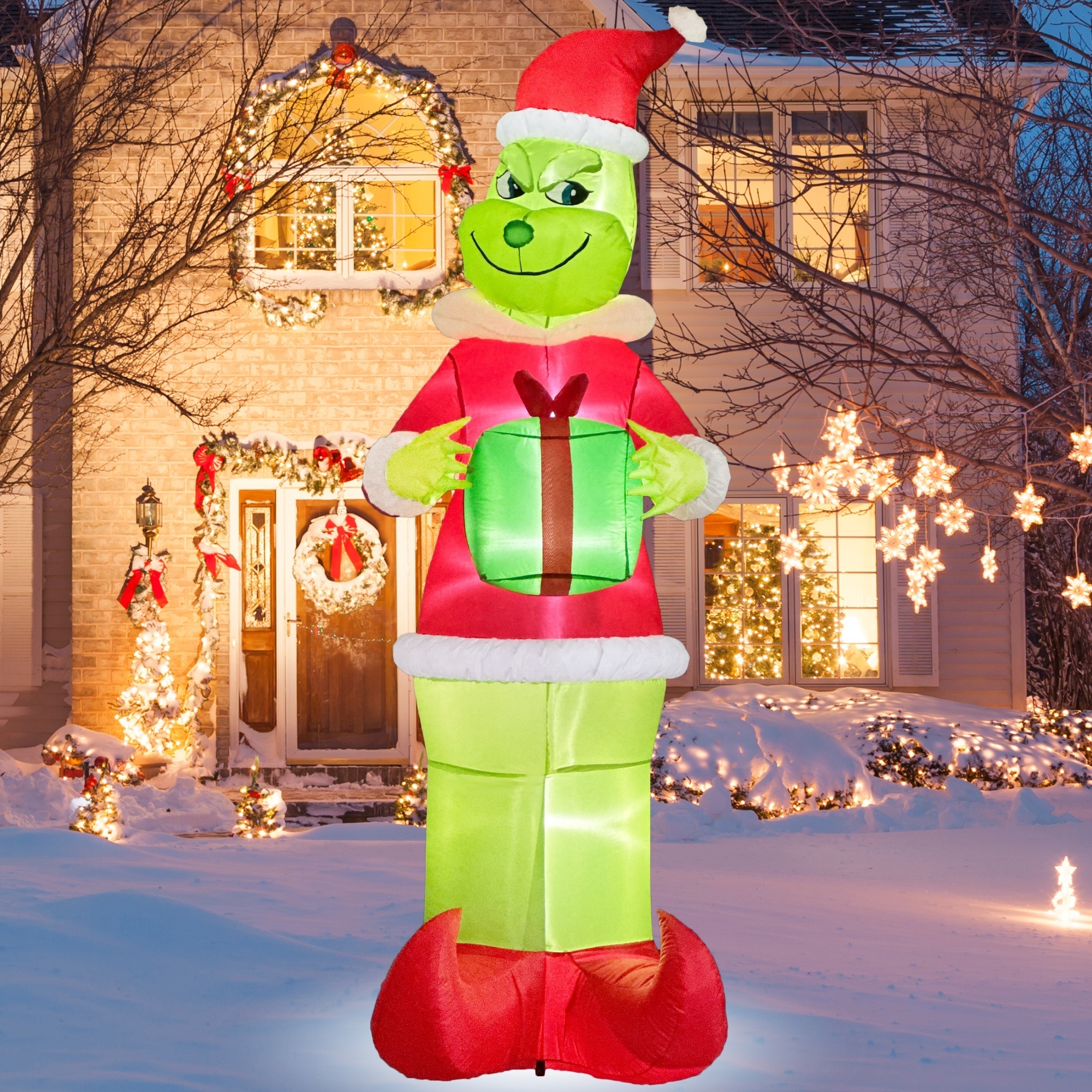 8.5FT Green Elf Inflatable Christmas Decoration Fast Inflation Monster and Gift for Xmas with LED Light