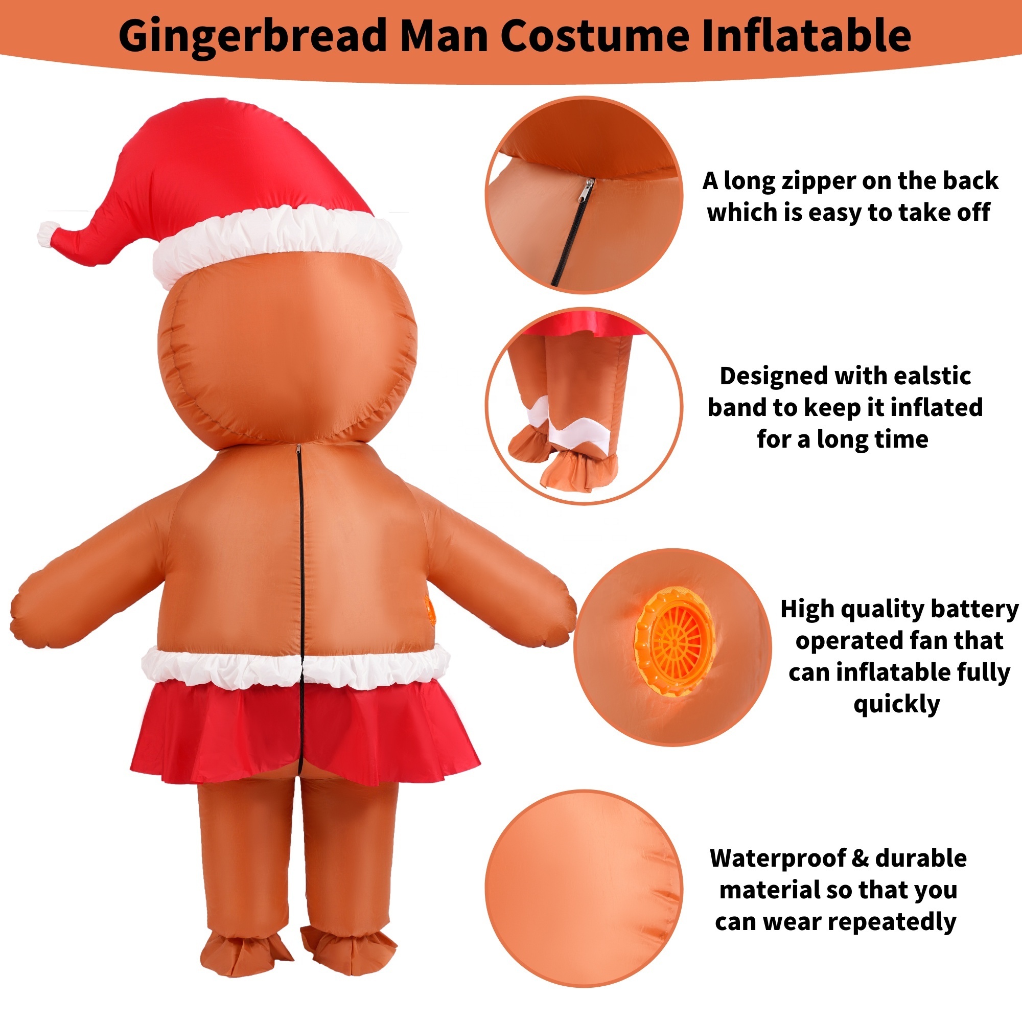 Costume Inflatable Christmas Gingerbread Woman Inflatable Suit Holiday Party Giant Xmas Inflatable Costume Adult Female