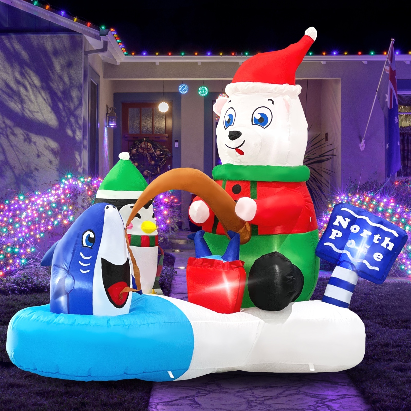 5FT Blow Up Xmas Polar Bear Christmas Inflatable Decor with Led Light Outdoor Custom Yard Decoration