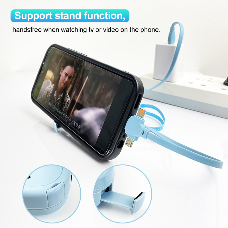 2023 new arrival 3 in 1 retractable usb mobile charging usb cable with stand function and rope