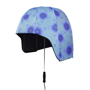 Full color printed metal shaft fiberglass ribs manual open UV protection special hat shape helmet umbrella