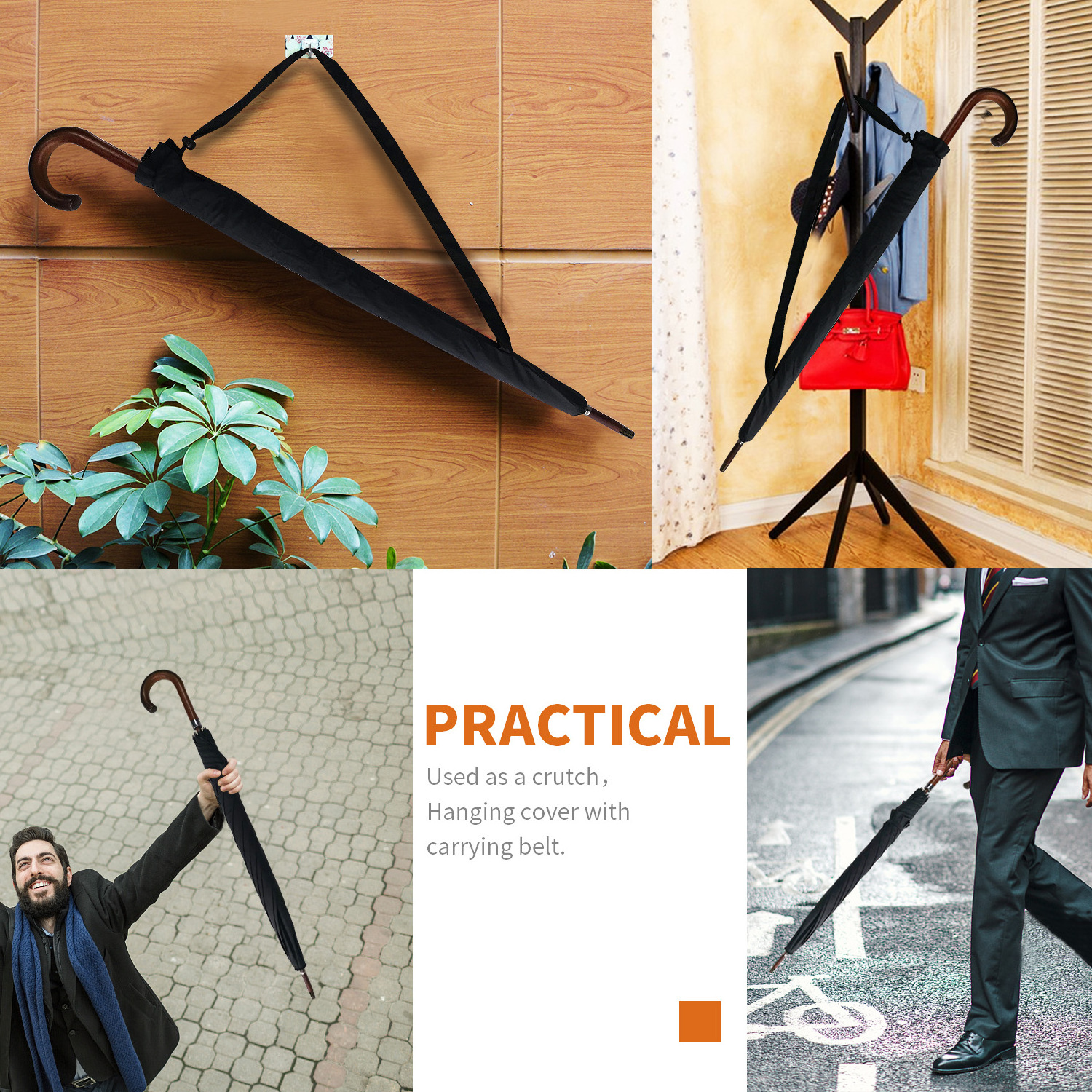 Wooded umbrella man cane wind male walking stick men's long wind proof umbrellas