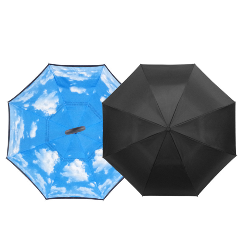 Wind resistant hands free inverse inside out c handle smart reverse upside-down double layer inverted umbrella