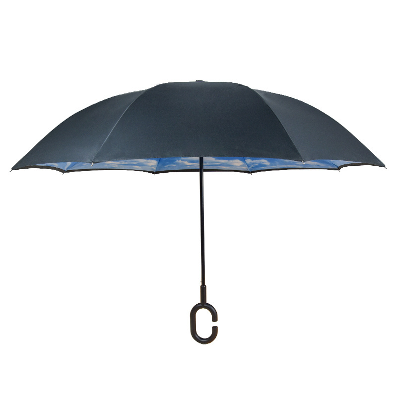 Wind resistant hands free inverse inside out c handle smart reverse upside-down double layer inverted umbrella