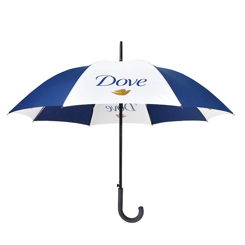 Custom logo blue and white two tone umbrella paraguas umbrella straight umbrella for rain with curved handle