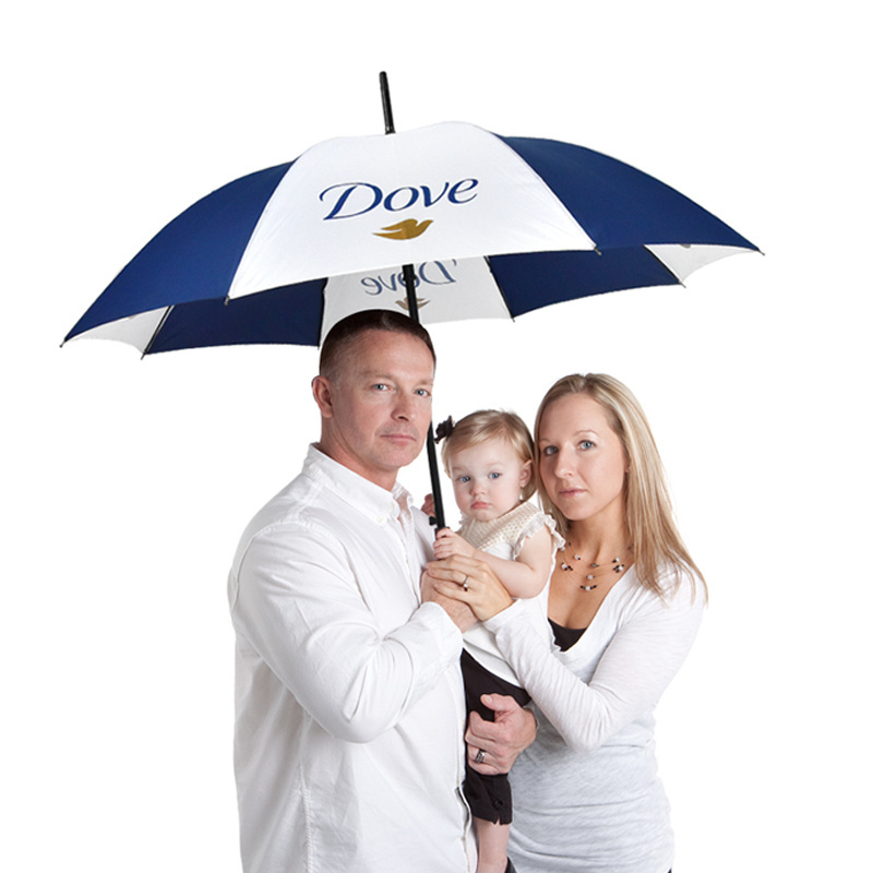 Custom logo blue and white two tone umbrella paraguas umbrella straight umbrella for rain with curved handle