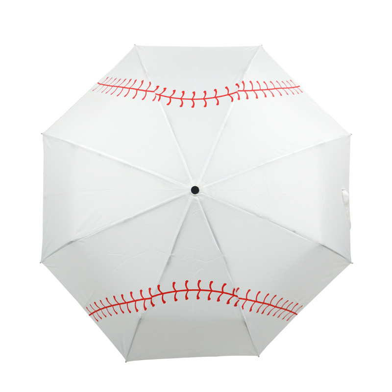 Hotsale baseball design windproof auto open and close 3 folding umbrella