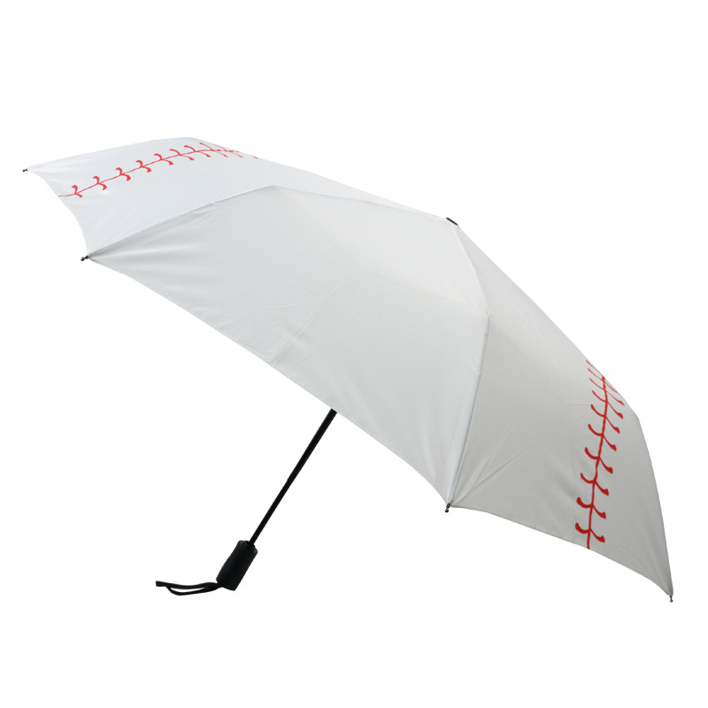 Hotsale baseball design windproof auto open and close 3 folding umbrella